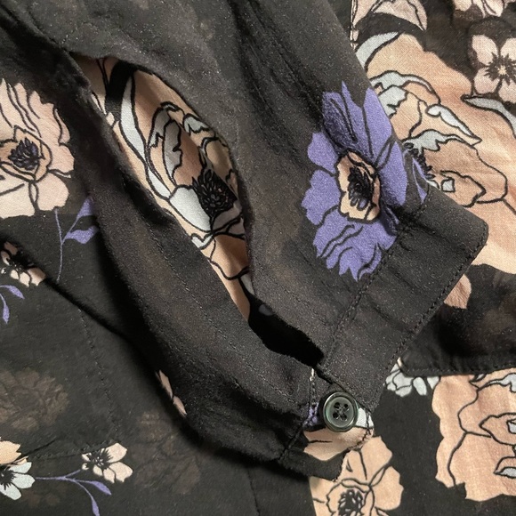 Semi sheer floral button down soft romantic long sleeve collared top blouse - Picture 5 of 6